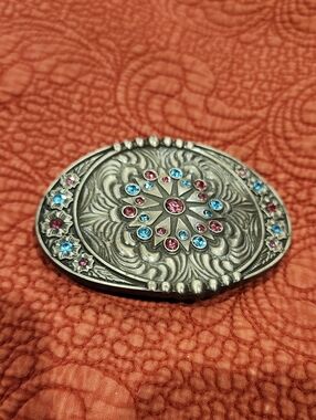 Montana silver blue/pink jeweled belt buckle